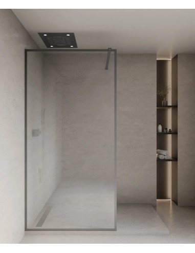 PAROI DE DOUCHE EVORA  FIXE VERRE TRANSPARENT CADRE GUN METAL KROOS