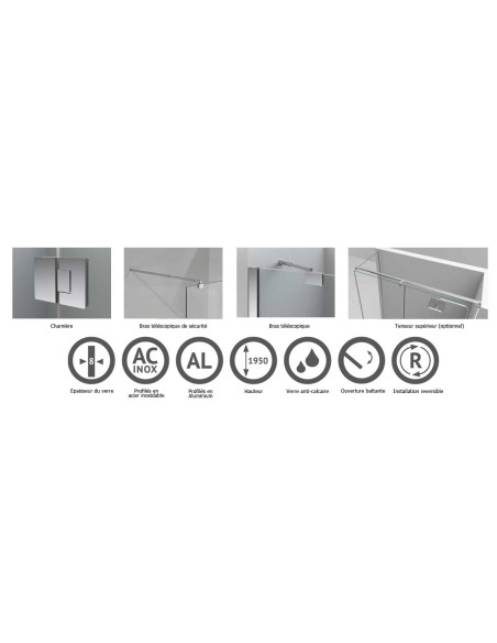 PAROI DE DOUCHE  FRONTAL FIXE +PORTE TEDY 100A CASTEL