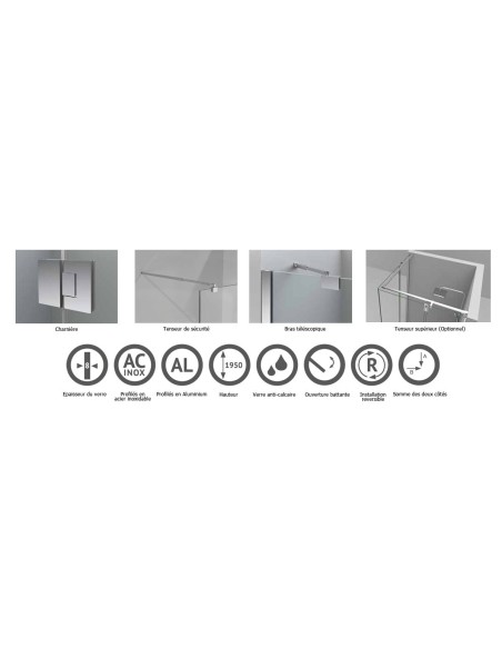 PAROI DE DOUCHE FIXE+PORTE PIVOTANTE TEDY 100B CASTEL