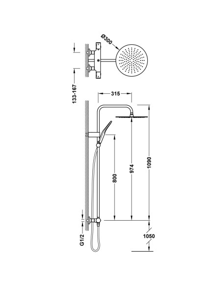COLONNE DE DOUCHE THERMOSTATIQUE 2 VOIES OVER WALL TRES GRIFERIA