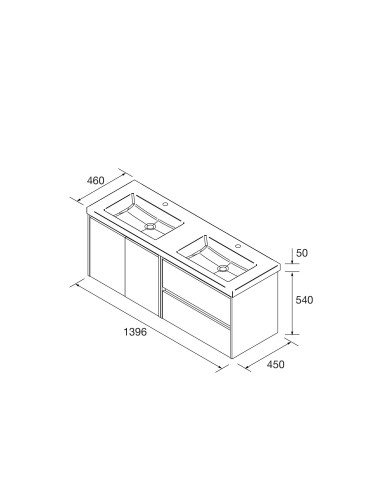 MEUBLE VASQUE 2 TIROIRS + 2 PORTES DIM 140CM  NOJA SALGAR