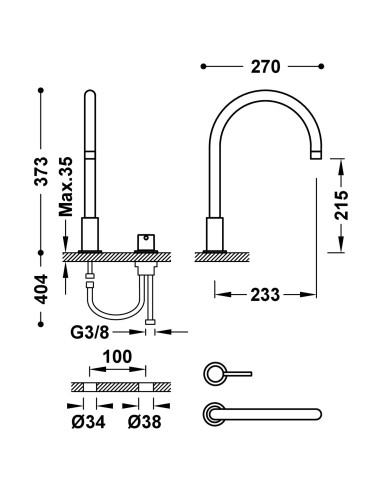 MITIGEUR SUR GORGE POUR LAVABO STUDY   TRES