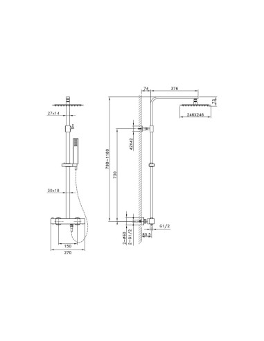 COLONNE DE DOUCHE CARRE  QUADRA ELITE - GME