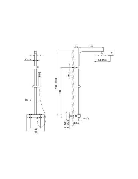 COLONNE DE DOUCHE CARRE  QUADRA ELITE - GME