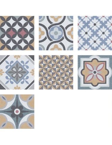 Santiago Patchwork Mayólica -un carrelage décoratif au style patchwork inspiré des faïences traditionnelles.