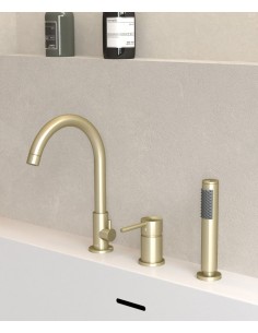 Mitigeur de bain sur plage 3 trous Corbeau  Doré Brossé, une robinetterie élégante au design contemporain 2