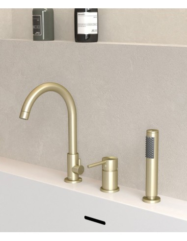 Mitigeur de bain sur plage 3 trous Corbeau Doré Brossé KROOS Robinetterie Design.
