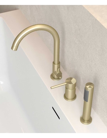 Mitigeur de bain sur plage 3 trous Corbeau Doré Brossé KROOS Robinetterie Design.