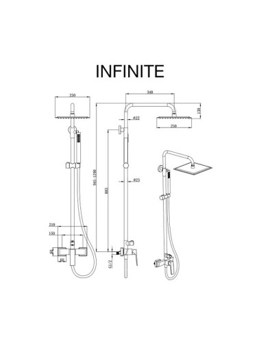 Colonne de douche mécanique teléscopique avec douchette et pommeau carré infinite sky Bath