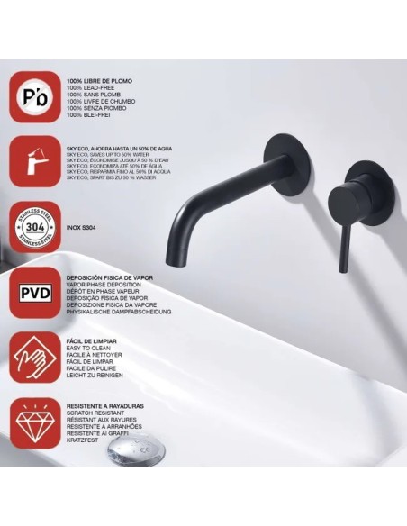 Mitigeur mural Cloud Noir  mat PVD en inox  S304 /Sky Bath