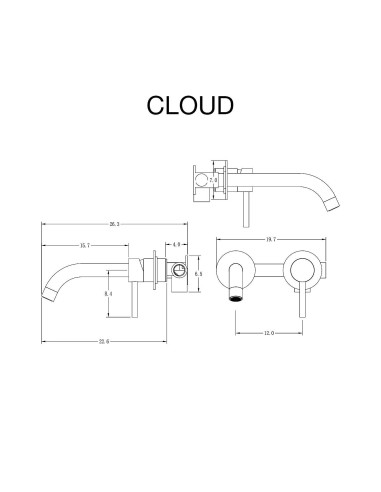 Mitigeur mural Cloud Niquel Brossé PVD en inox S 304 /Sky Bath