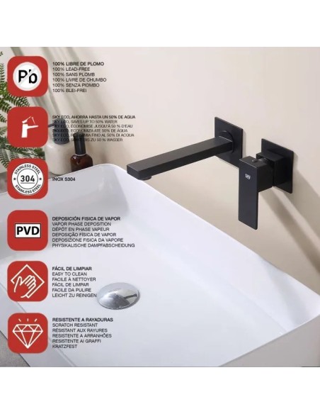 Mitigeur Lavabo Mural Thunder Noir Mat / Sky Bath