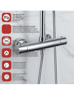 Colonne de douche thermostatique SUPRÊME Sky Bath - Chrome - Inox S304 barre extensible 2