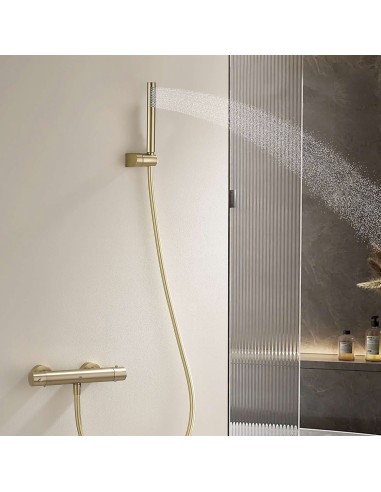 Mitigeur de douche thermostatique or brossé Supreme Sky Bath / Sécurité et Design