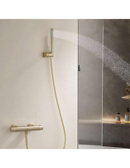 Mitigeur de douche thermostatique or brossé Supreme Sky Bath / Sécurité et Design
