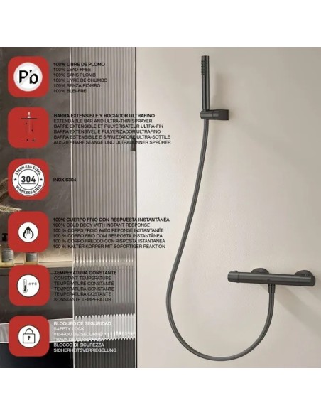 Mitigeur de douche thermostatique Noir mat Supreme SKY BATH/ Sécurité et Design