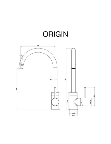 Mitigeur Évier Cuisine Noir Mat SKY BATH/inox S304/Bec pivotant