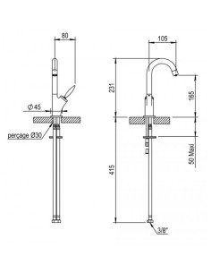 Mitigeur lave-mains FLAMME HORUS chrome/ Robinet design 2