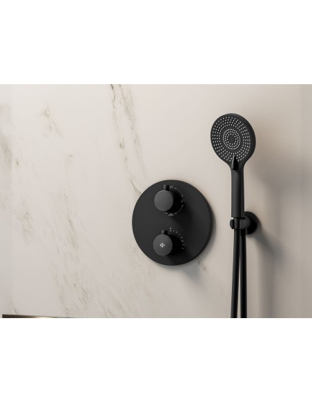 ENSEMBLE ENCASTRE 2/3 FONCT. THERMOSTATIQUE ROUND NOIR