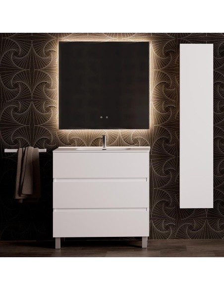 Meuble ATRANI 80x45x81 3 tiroirs avec pieds Blanc Brillant