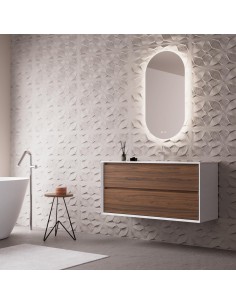 Meuble Panneau Marin COOL  60x45x54 2 tiroirs, suspendu Blanc Mat / Noyer