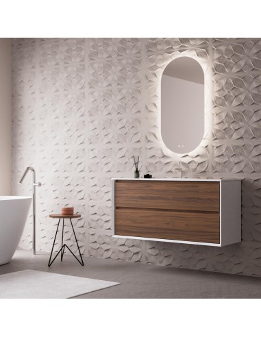 Meuble Panneau Marin COOL 80x45x54 2 tiroirs, suspendu Blanc Mat / Noyer