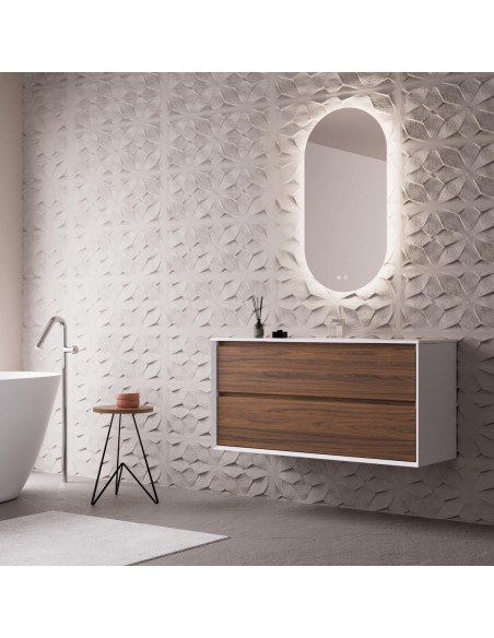 Meuble Panneau Marin COOL 100x45x54 2 tiroirs, suspendu Blanc Mat / Noyer