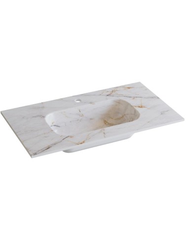 Plan vasque grès cérame LANICOR 61x46  èvier centré Blanc Storm