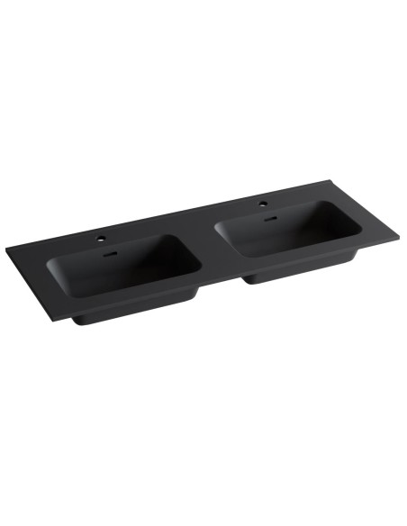 Plan vasque céramique VOLTERRA 121x46 double èvier Noir Mat