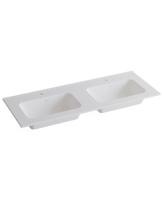 Plan vasque céramique VOLTERRA 121x46 double èvier Blanc Mat