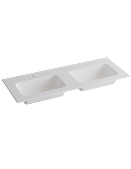 Plan vasque céramique VOLTERRA 121x46 double èvier Blanc Mat