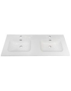 Plan vasque céramique VOLTERRA 121x46 double èvier Blanc Brillant