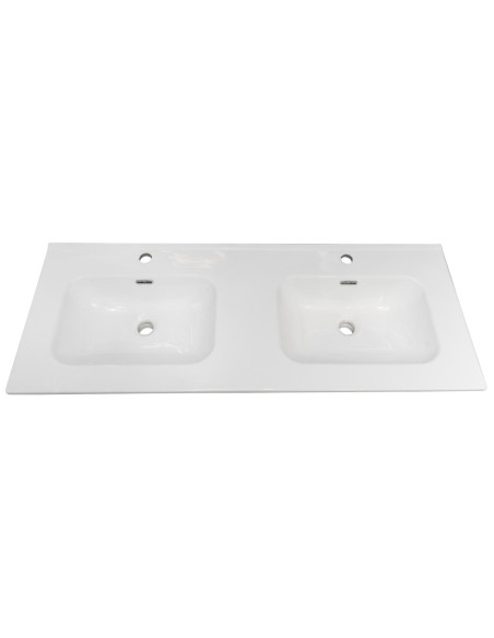 Plan vasque céramique VOLTERRA 121x46 double èvier Blanc Brillant