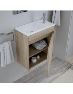Ensemble meuble MINI 45x25x50 1 porte réversible Honey + Lavabo en céramique réversible