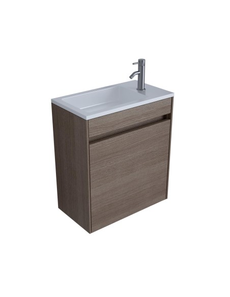 Ensemble meuble MINI 45x25x50 1 porte réversible Nut + Lavabo en céramique réversible