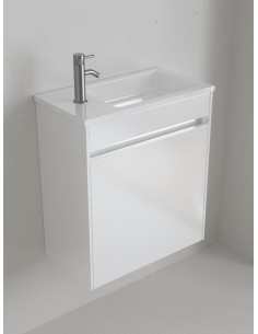 Ensemble meuble MINI 45x25x50 1 porte réversible Blanc Brillant + Lavabo en céramique réversible