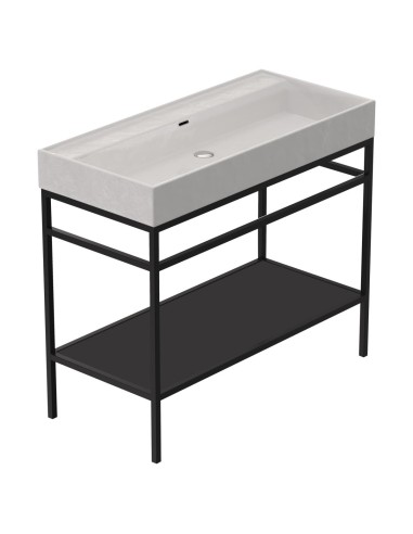 Ensemble estructure ORIGIN Noire Mate 80  + Plan vasque céramique ORIGIN Blanco Brillant