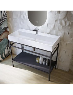 Ensemble estructure ORIGIN Noire Mate 100  + Plan vasque céramique ORIGIN Blanco Brillant