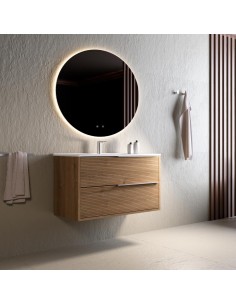Meuble LISTELLO 100x45x54 2 tiroirs, suspendu avec poignée Or Brossé