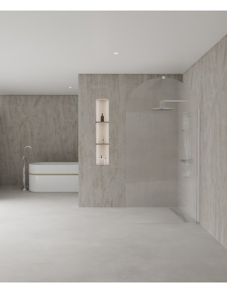 Nisa - Paroi de douche fixe en verre arrondi cannelé - 90 cm