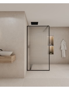 Sintra - Paroi de douche fixe en verre cannelé - 80 cm, cadre noir