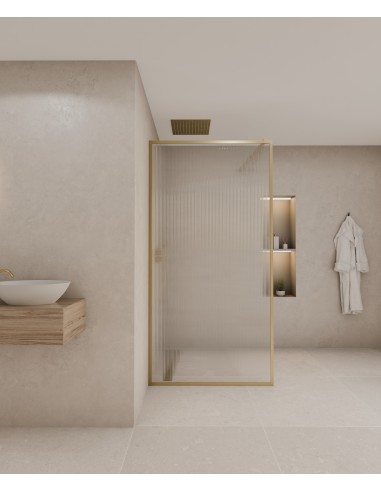 Sintra - Paroi de douche fixe en verre cannelé, cadre doré brossé - 70 cm