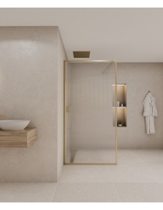 Sintra - Paroi de douche fixe en verre cannelé, cadre doré brossé - 130 cm