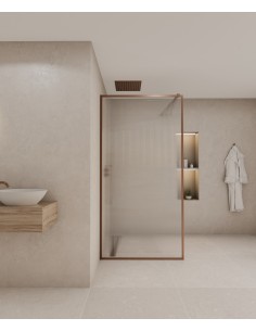 Sintra - Paroi de douche fixe en verre cannelé, cadre or rose brossé - 110 cm