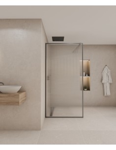 Sintra - Paroi de douche fixe en verre cannelé, cadre gunmetal - 70 cm