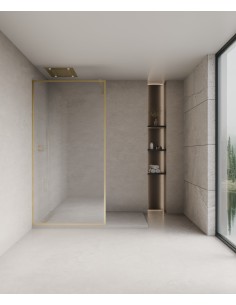 Evora - Paroi de douche fixe en verre transparent, cadre doré brossé - 120 cm