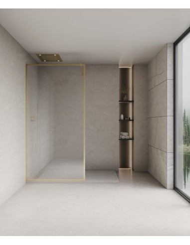 Evora - Paroi de douche fixe en verre transparent, cadre doré brossé - 120 cm