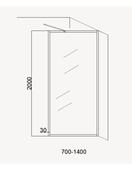 Evora - Paroi de douche fixe en verre transparent, cadre or rose brossé - 70 cm
