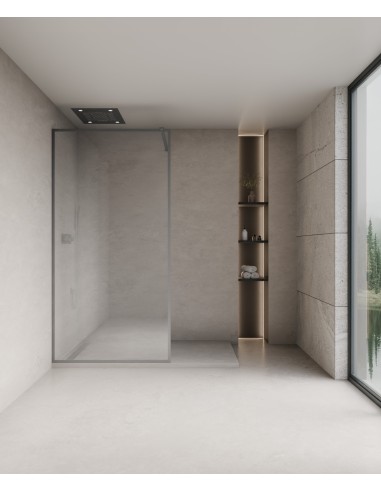 Evora - Paroi de douche fixe en verre transparent, cadre gunmetal - 70 cm