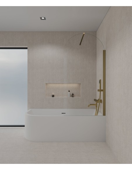 Pare-baignoire fixe 140 x 70 cm profilé doré brossé - Leira